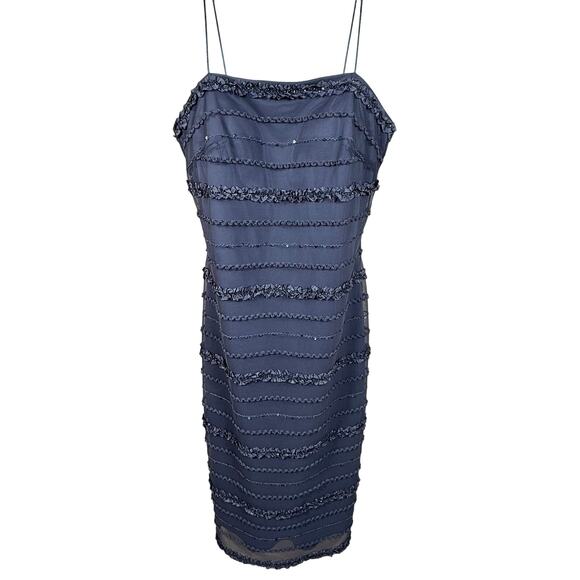 JS Collections Womens Mesh Ruffle Sheath Cocktail Dress Size 4 - Picture 1 of 12